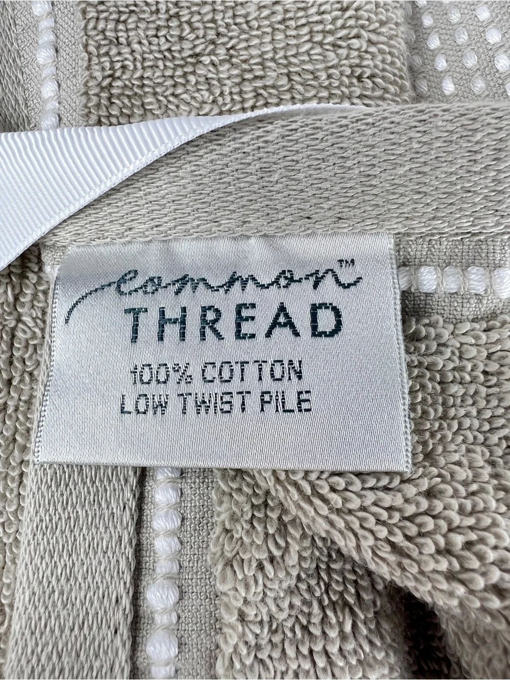 Common Thread Bath Towel Set Beige Taupe White Low Twist 100% Cotton 6 Pc NEW